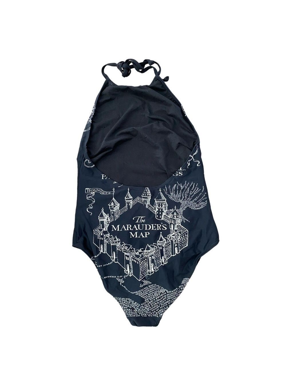 Harry Potter Women’s One Piece Swimsuit Medium Black Marauder’s Map Print - Picture 3 of 4
